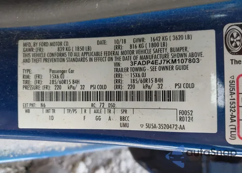 2019 Ford Fiesta Se from USA, damaged, VIN 3FADP4EJ7KM107803